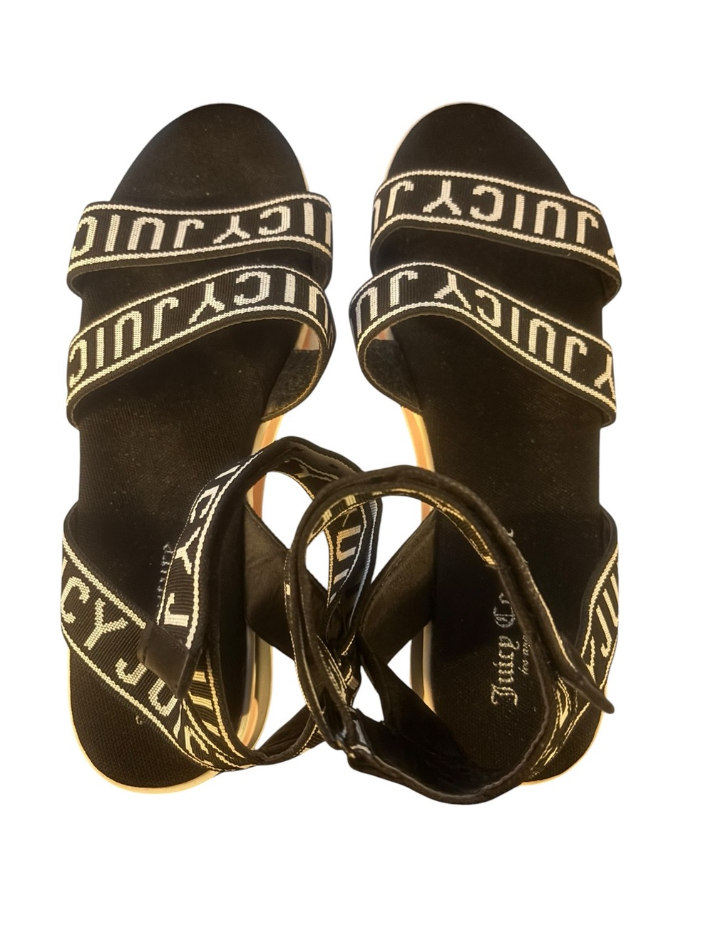 Juicy Couture Black Logo Strap Sandals Women’s Open Toe Ankle Strap Shoes